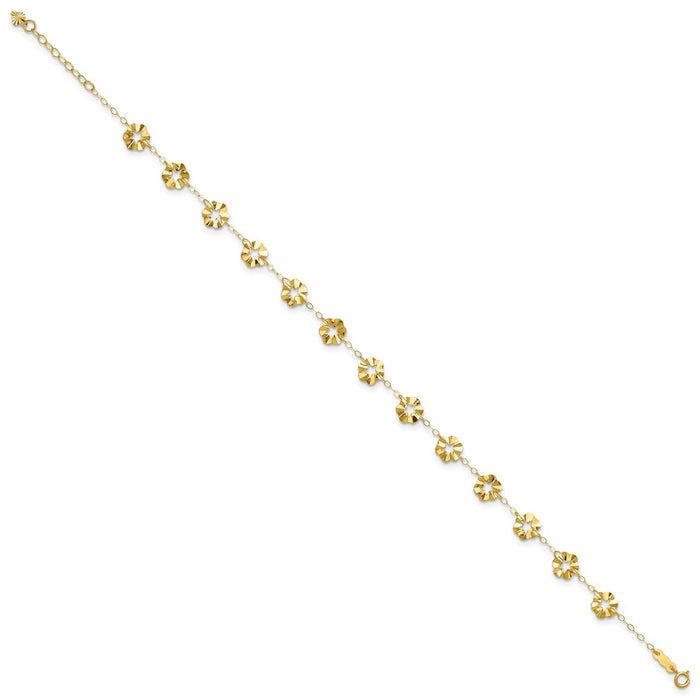 14k Adjustable Flower 9in Plus 1in ext. Anklet-ANK176-9