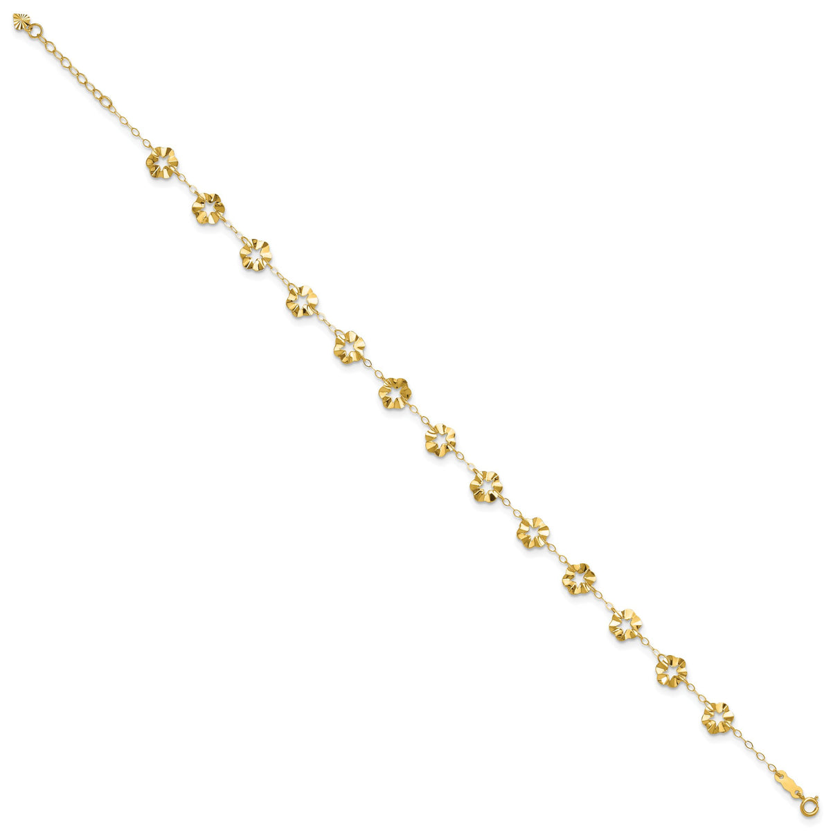 14k Adjustable Flower 10in Plus 1in ext. Anklet-ANK176-10