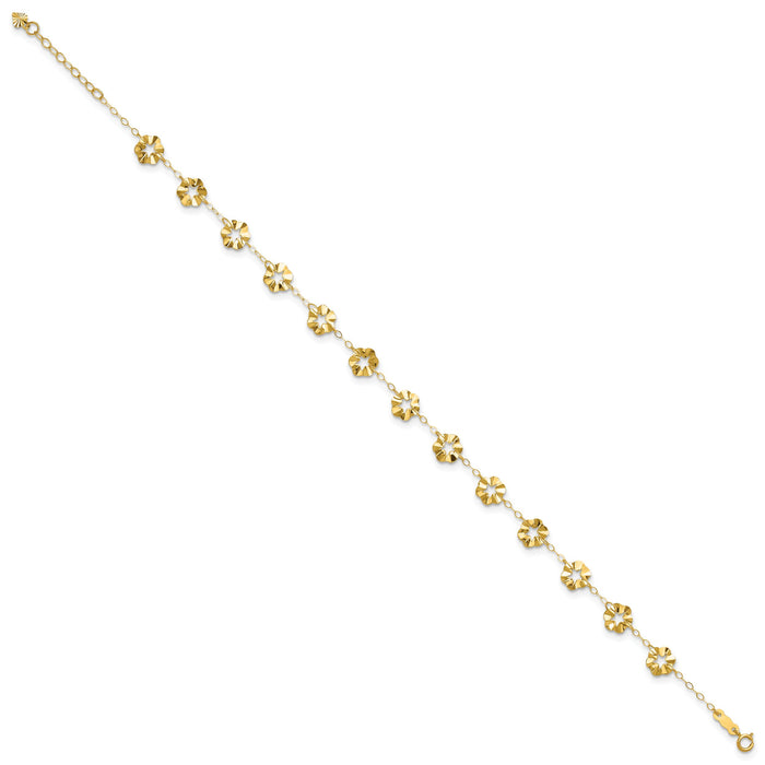 14k Adjustable Flower 10in Plus 1in ext. Anklet-ANK176-10