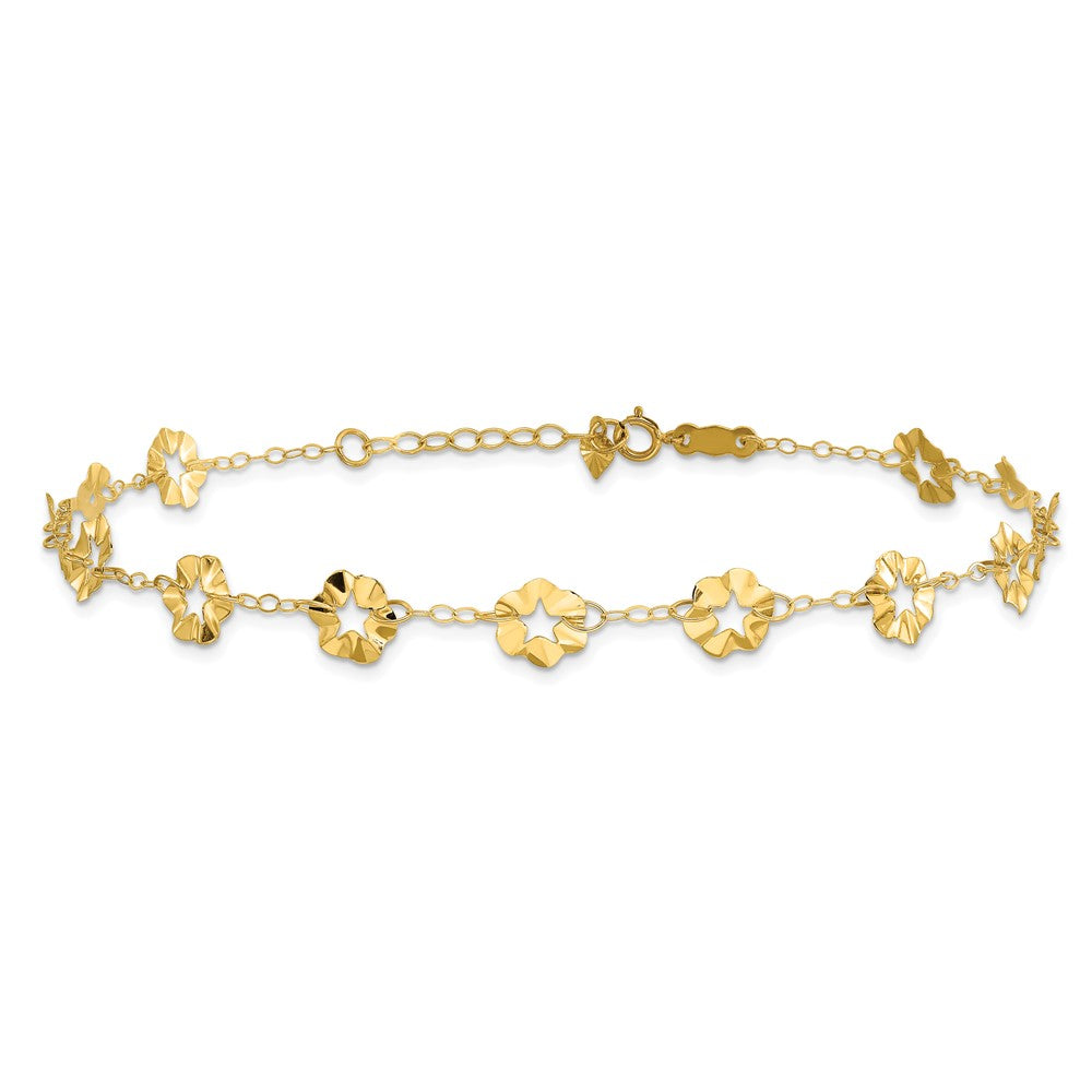 14k Adjustable Flower 9in Plus 1in ext. Anklet-ANK176-9