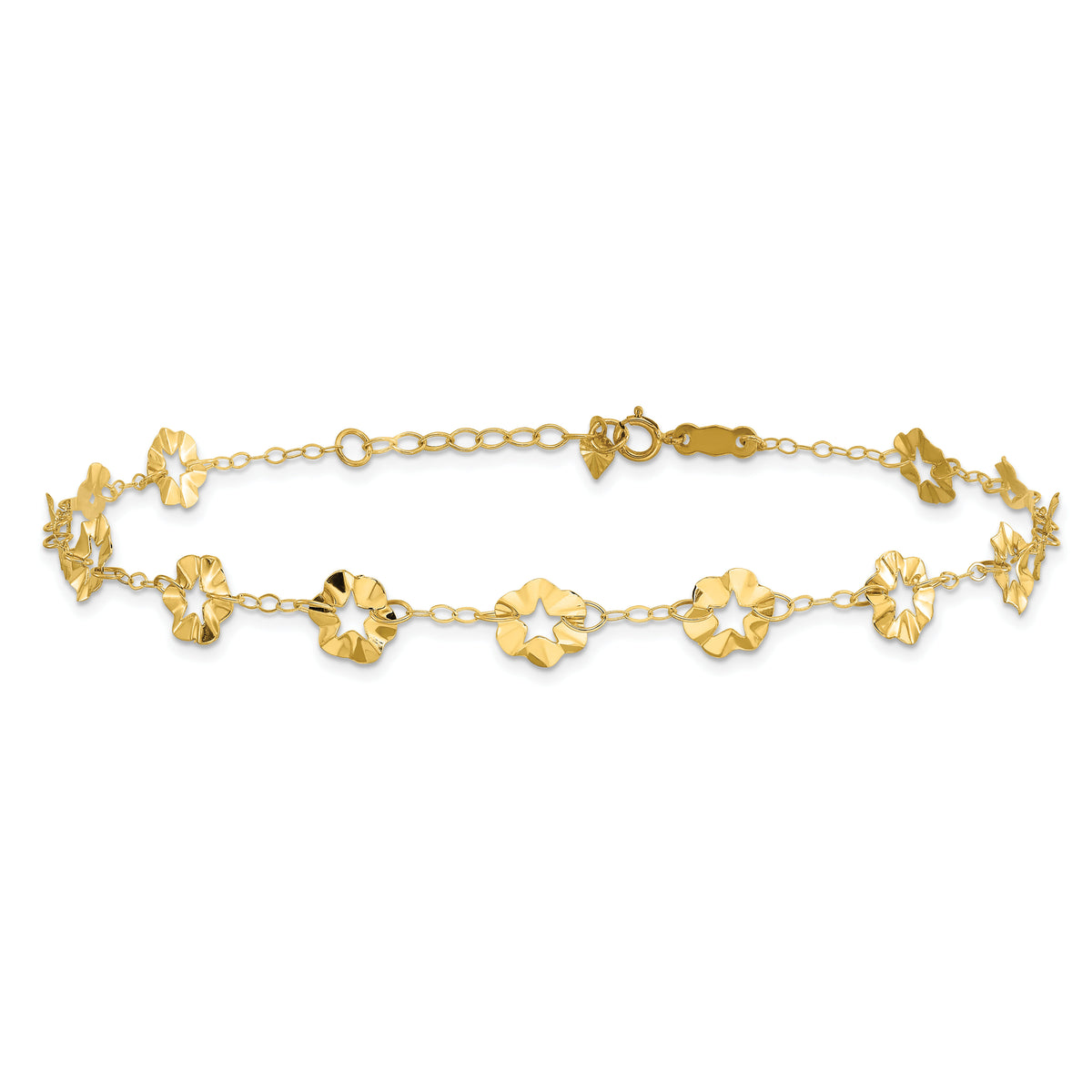 14k Adjustable Flower 10in Plus 1in ext. Anklet-ANK176-10