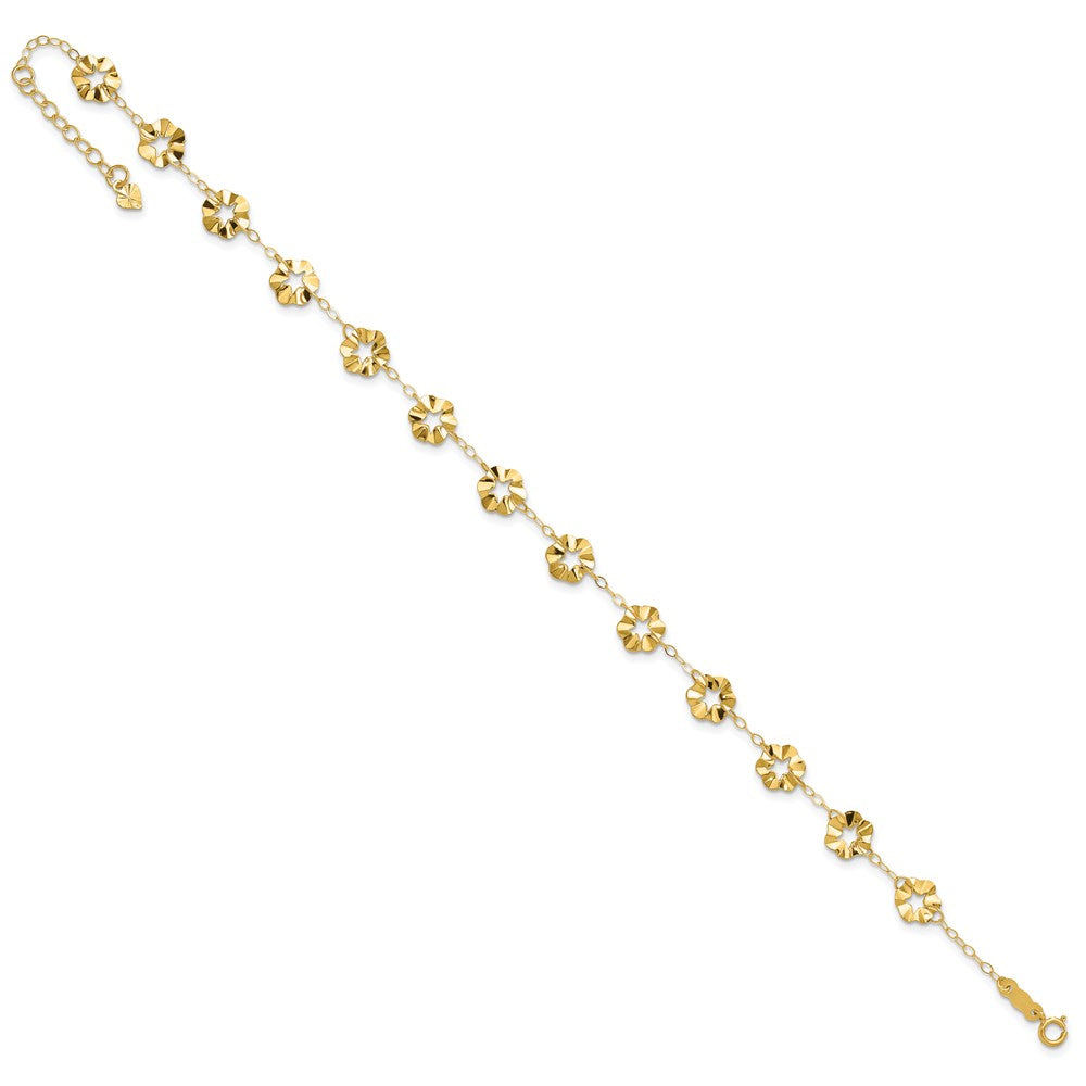 14k Adjustable Flower 9in Plus 1in ext. Anklet-ANK176-9