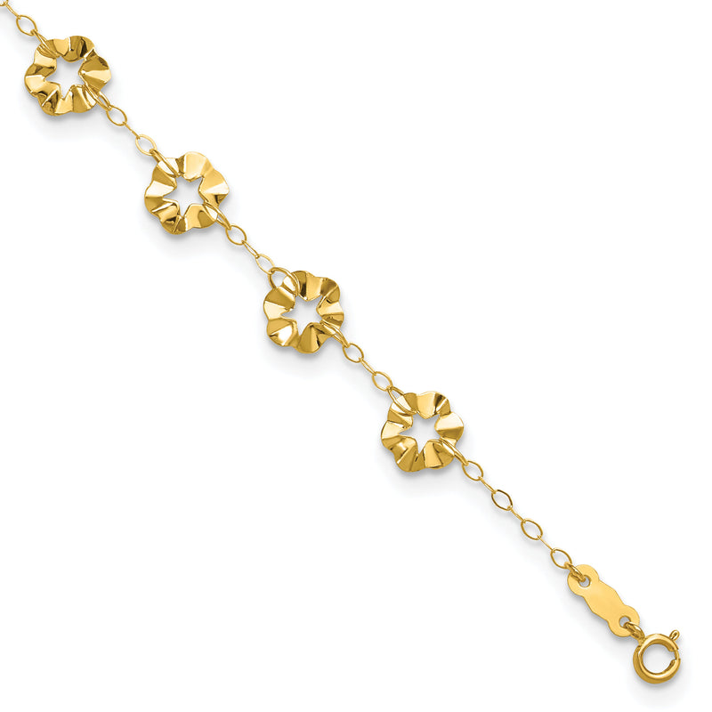 14k Adjustable Flower 10in Plus 1in ext. Anklet-ANK176-10