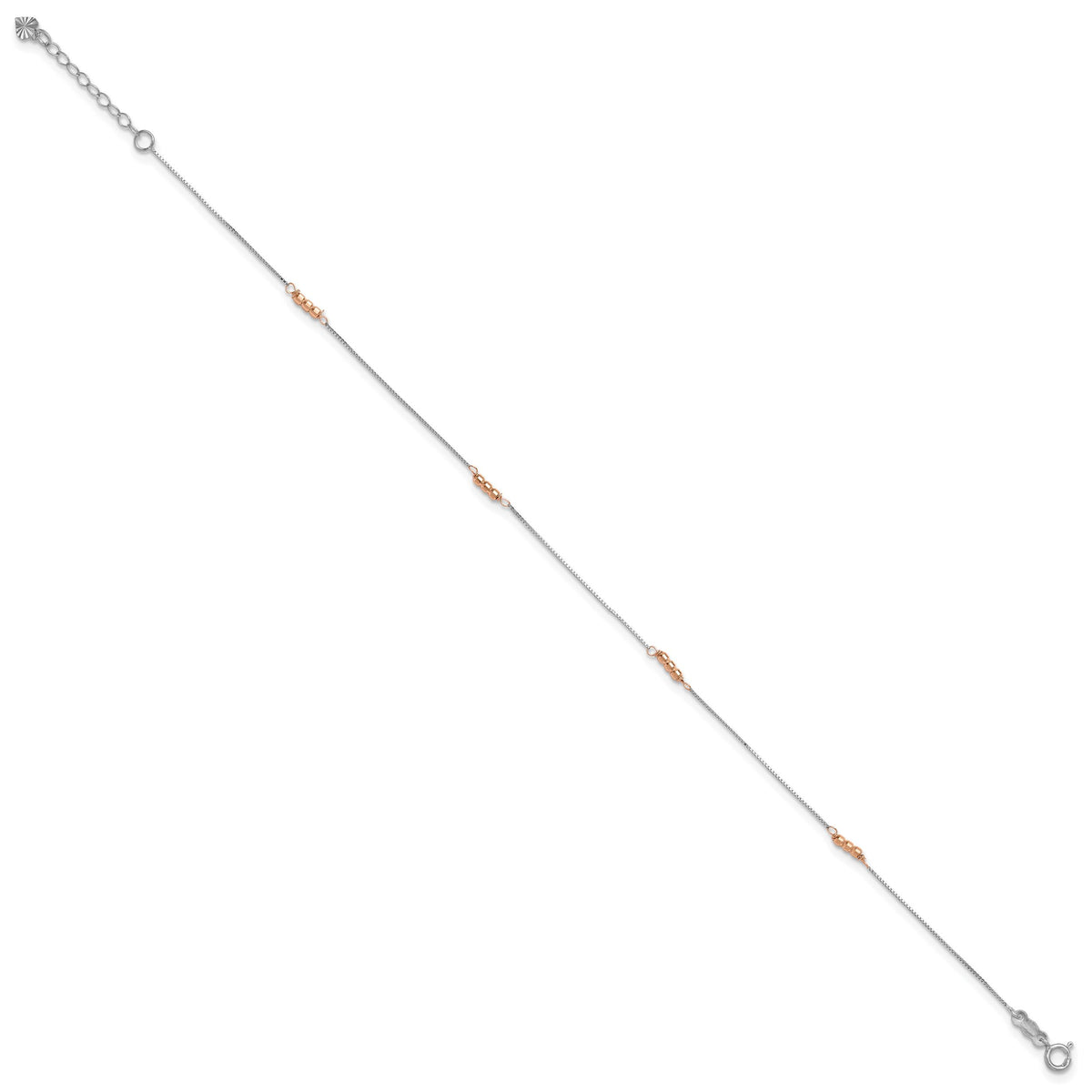 14K Two-Tone Mirror Beaded 9in Plus 1in ext. Anklet-ANK179-9