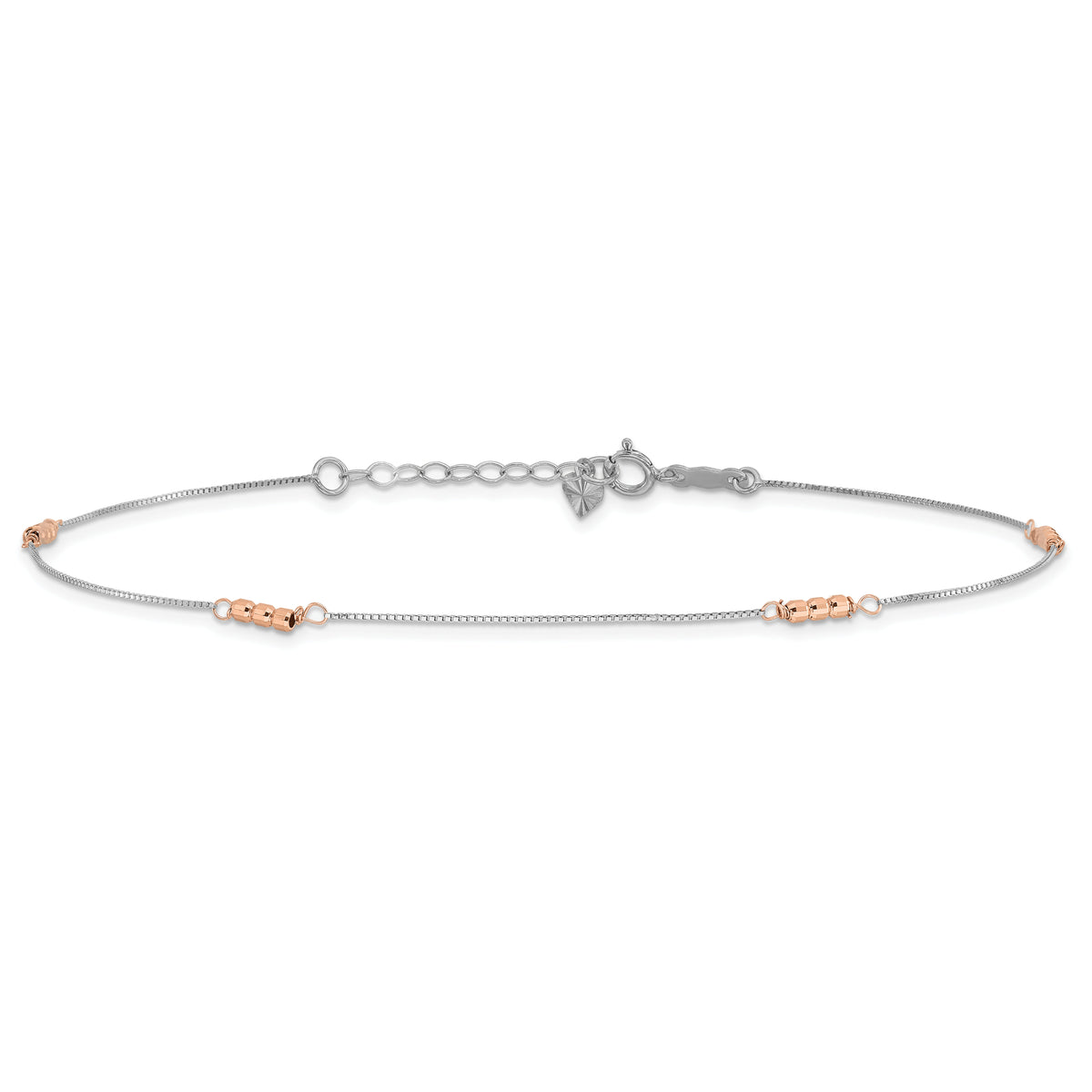 14K Two-Tone Mirror Beaded 9in Plus 1in ext. Anklet-ANK179-9