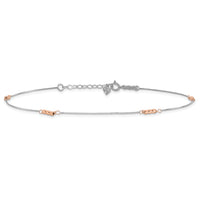 14K Two-Tone Mirror Beaded 9in Plus 1in ext. Anklet-ANK179-9