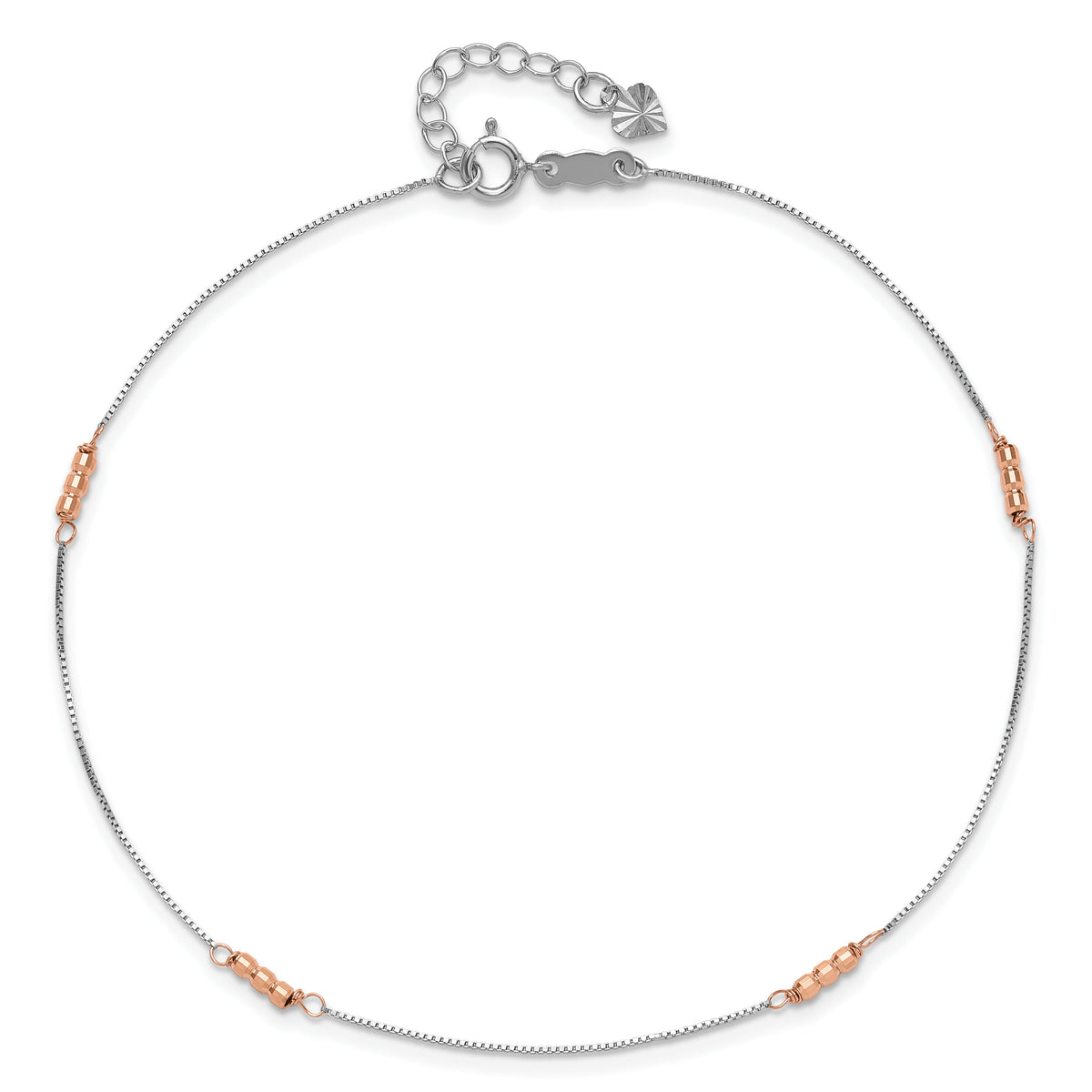 14K Two-Tone Mirror Beaded 9in Plus 1in ext. Anklet-ANK179-9
