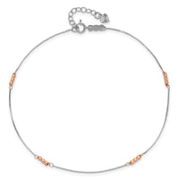 14K Two-Tone Mirror Beaded 9in Plus 1in ext. Anklet-ANK179-9