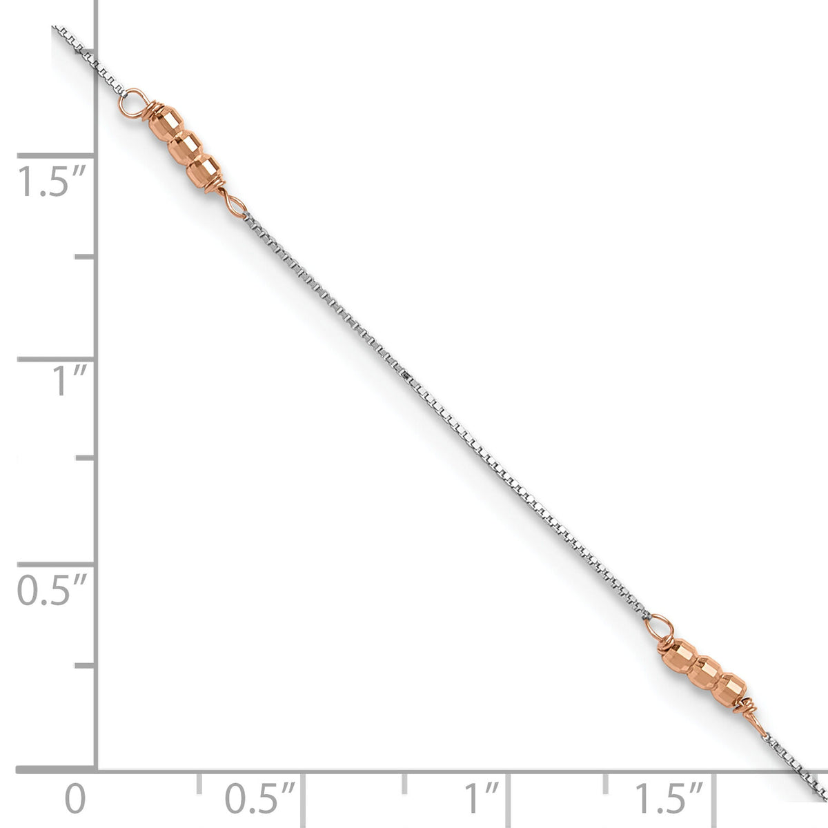 14K Two-Tone Mirror Beaded 9in Plus 1in ext. Anklet-ANK179-9