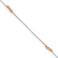 14K Two-Tone Mirror Beaded 9in Plus 1in ext. Anklet-ANK179-9