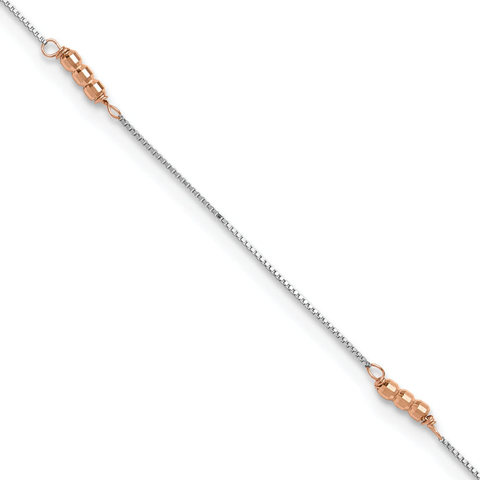14K Two-Tone Mirror Beaded 9in Plus 1in ext. Anklet-ANK179-9