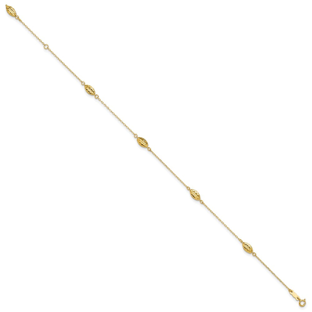 14k Polished Puffed Rice Bead 9in Plus 1in ext. Anklet-ANK180-9