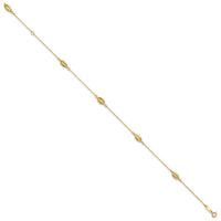 14k Polished Puffed Rice Bead 9in Plus 1in ext. Anklet-ANK180-9