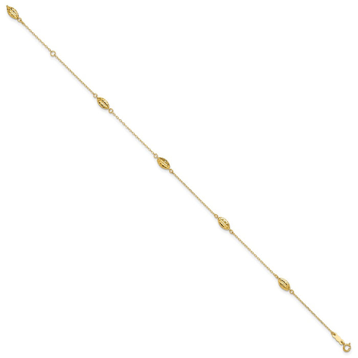 14k Polished Puffed Rice Bead 9in Plus 1in ext. Anklet-ANK180-9