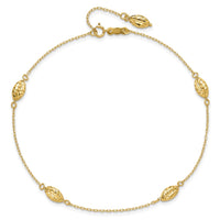 14k Polished Puffed Rice Bead 9in Plus 1in ext. Anklet-ANK180-9