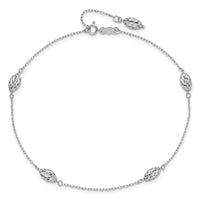 14k White Gold Puffed Rice Bead 9in Plus 1in ext. Anklet-ANK181-9