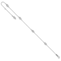 14k White Gold Puffed Rice Bead 10in Plus 1in ext. Anklet-ANK181-10