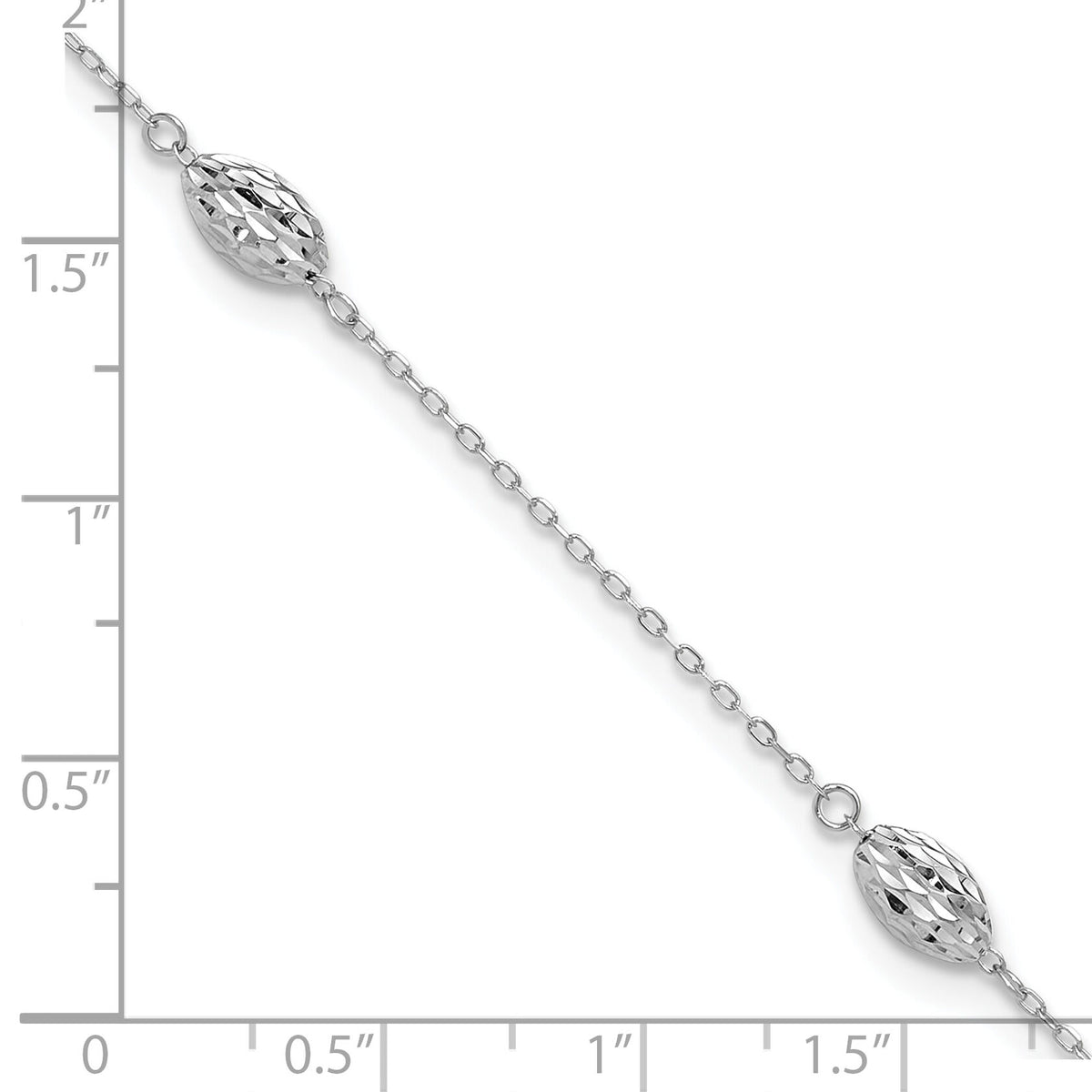 14k White Gold Puffed Rice Bead 10in Plus 1in ext. Anklet-ANK181-10