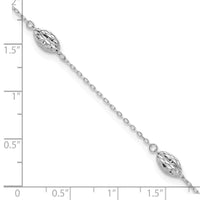 14k White Gold Puffed Rice Bead 10in Plus 1in ext. Anklet-ANK181-10