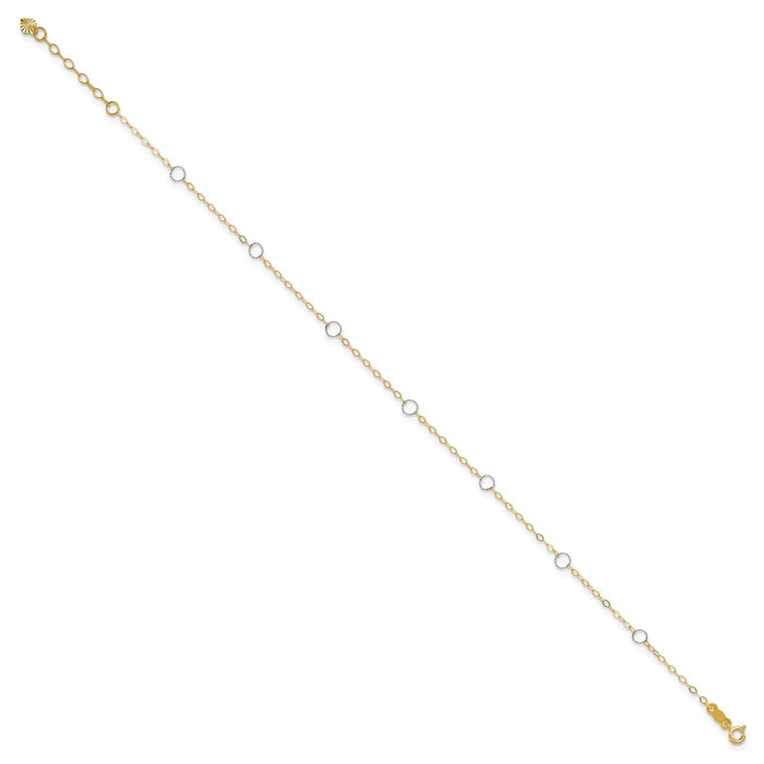 14k Two-Tone Circle 10in Plus 1in ext  Anklet-ANK184-10
