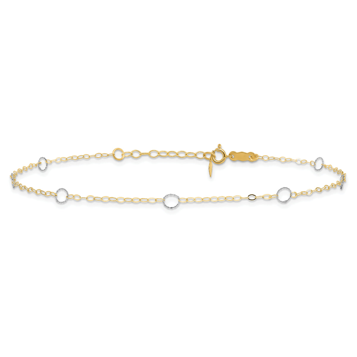 14k Two-Tone Circle 10in Plus 1in ext  Anklet-ANK184-10