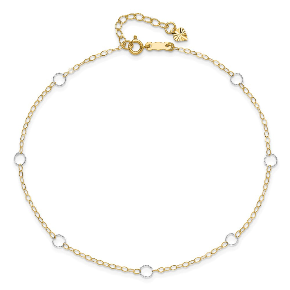 14k Two-Tone Circle 9in Plus 1in ext  Anklet-ANK184-9