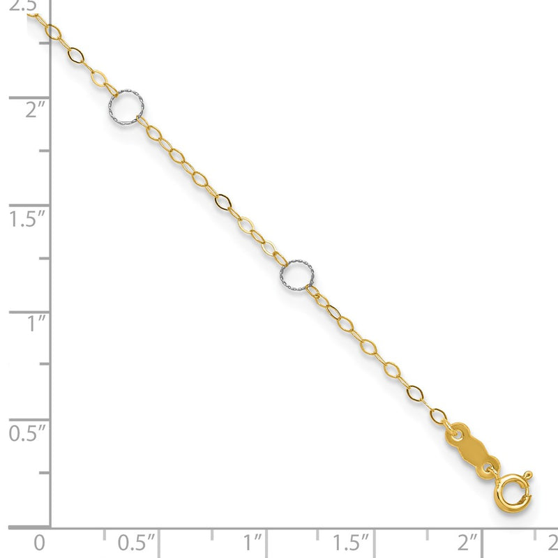 14k Two-Tone Circle 9in Plus 1in ext  Anklet-ANK184-9