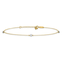 14k Two-tone Mirror Bead 9in Plus 1in ext. Anklet-ANK185-9