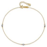 14k Two-tone Mirror Bead 9in Plus 1in ext. Anklet-ANK185-9