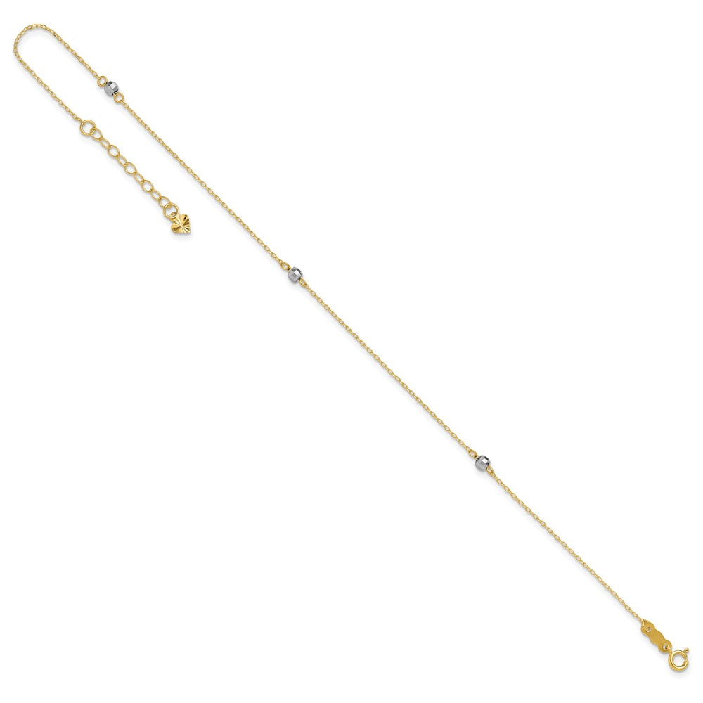 14k Two-tone Mirror Bead 9in Plus 1in ext. Anklet-ANK185-9