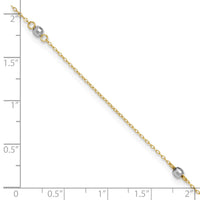 14k Two-tone Mirror Bead 9in Plus 1in ext. Anklet-ANK185-9