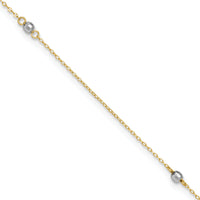 14k Two-tone Mirror Bead 10in Plus 1in ext. Anklet-ANK185-10
