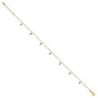 14K Two-Tone Mirror Beaded 9in Plus 1in ext. Anklet-ANK187-9