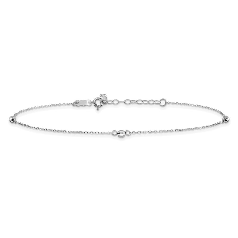 14K White Gold Mirror Beaded 9in Plus 1in ext. Anklet-ANK191-9