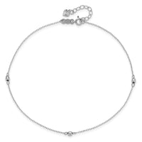 14K White Gold Mirror Beaded 9in Plus 1in ext. Anklet-ANK191-9