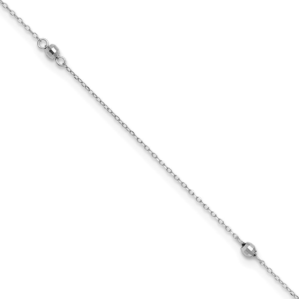 14K White Gold Mirror Beaded 10in Plus 1in ext. Anklet-ANK191-10