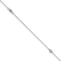 14K White Gold Mirror Beaded 10in Plus 1in ext. Anklet-ANK191-10