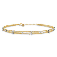 14k Two-tone Triple Strand 9in Plus 1in ext. Anklet-ANK194-9