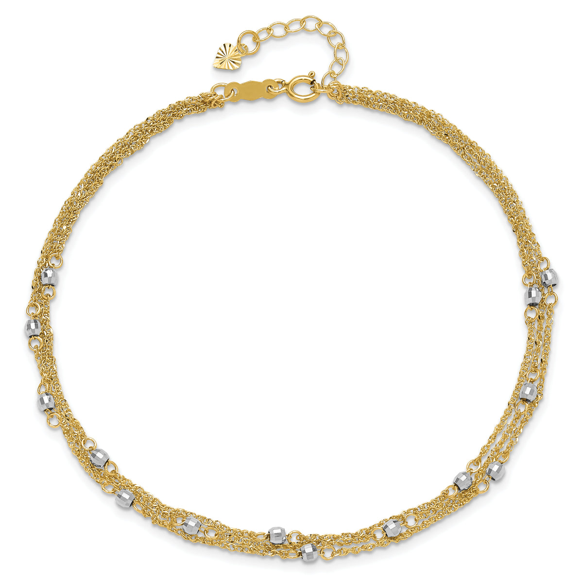 14k Two-tone Triple Strand 9in Plus 1in ext. Anklet-ANK194-9