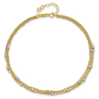 14k Two-tone Triple Strand 9in Plus 1in ext. Anklet-ANK194-9