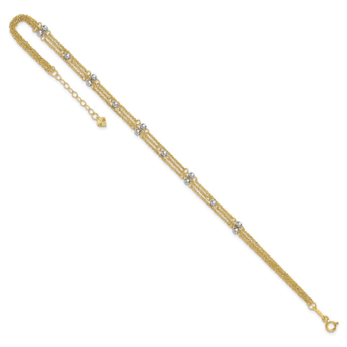 14k Two-tone Triple Strand 9in Plus 1in ext. Anklet-ANK194-9