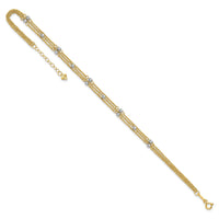 14k Two-tone Triple Strand 9in Plus 1in ext. Anklet-ANK194-9