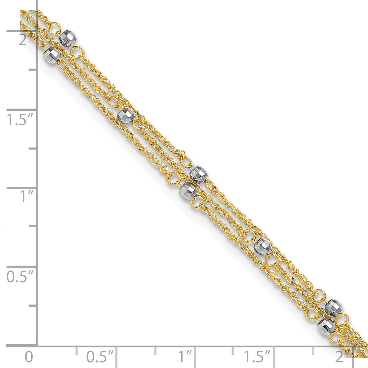 14k Two-tone Triple Strand 9in Plus 1in ext. Anklet-ANK194-9