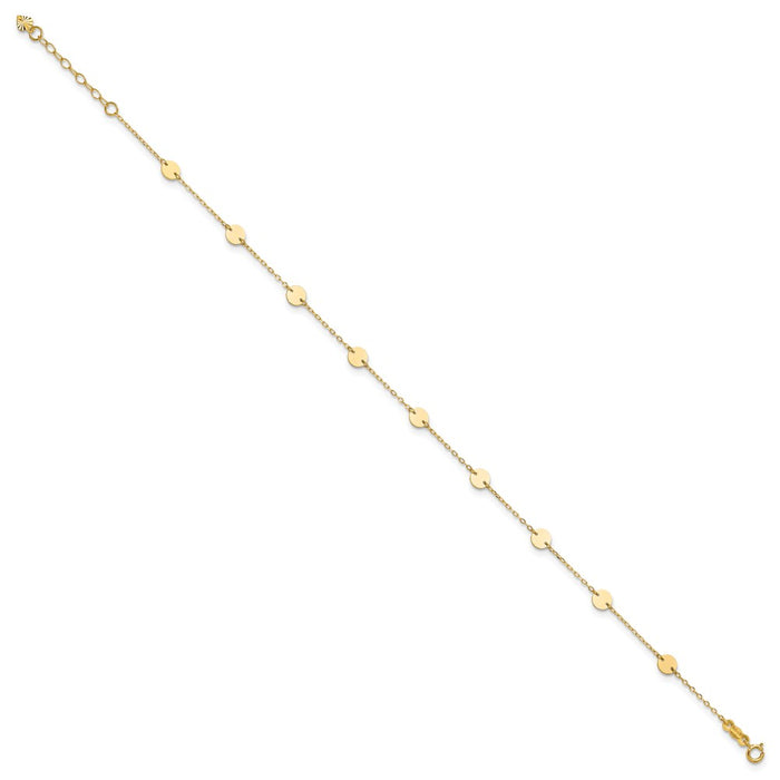 14K Polished Disc 9in Plus 1in ext. Anklet-ANK195-9