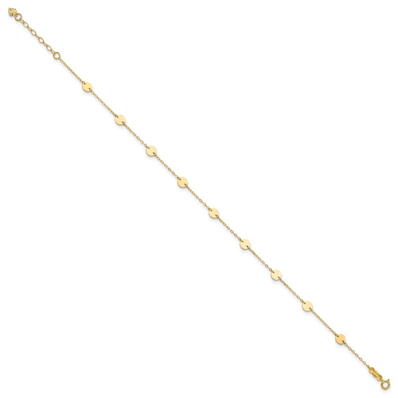14K Polished Disc 9in Plus 1in ext. Anklet-ANK195-9