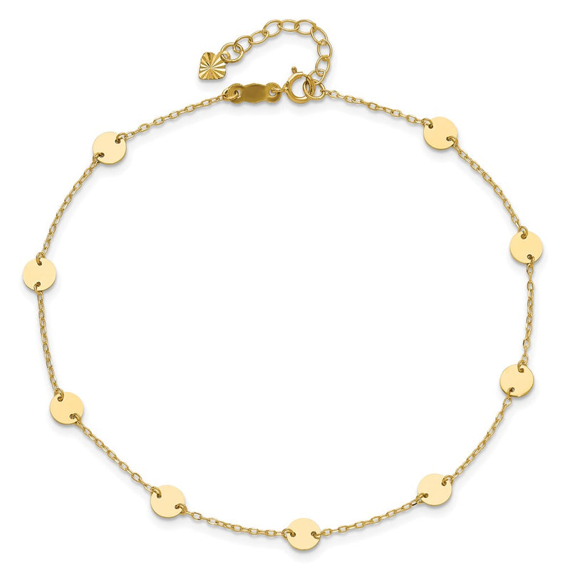 14K Polished Disc 9in Plus 1in ext. Anklet-ANK195-9