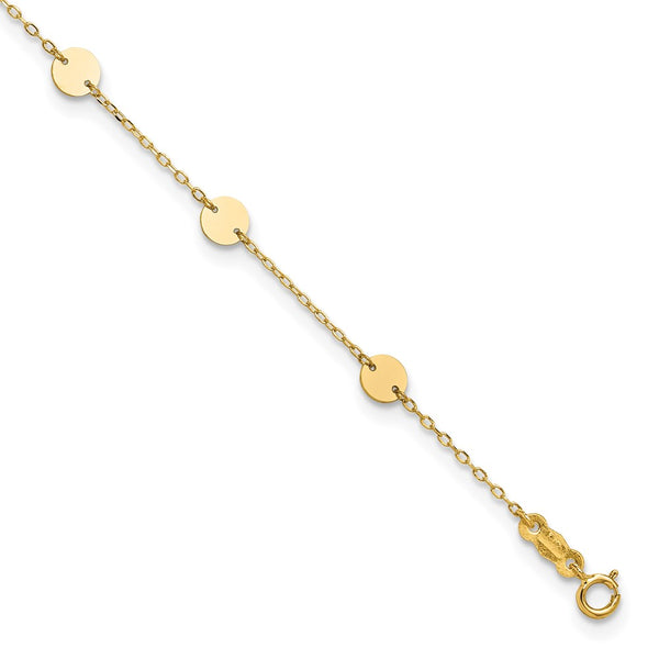 14K Polished Disc 9in Plus 1in ext. Anklet-ANK195-9