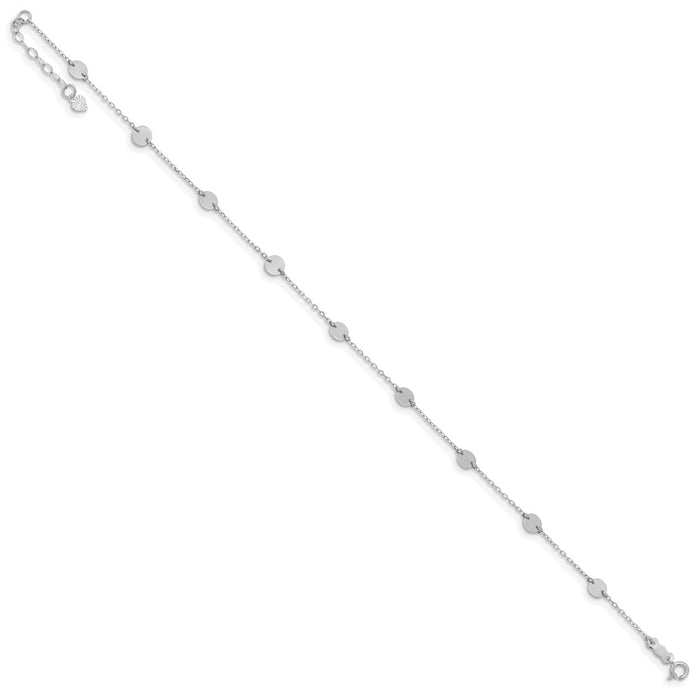 14K White Gold  Polished Disc 9in Plus 1in ext. Anklet-ANK195W-9