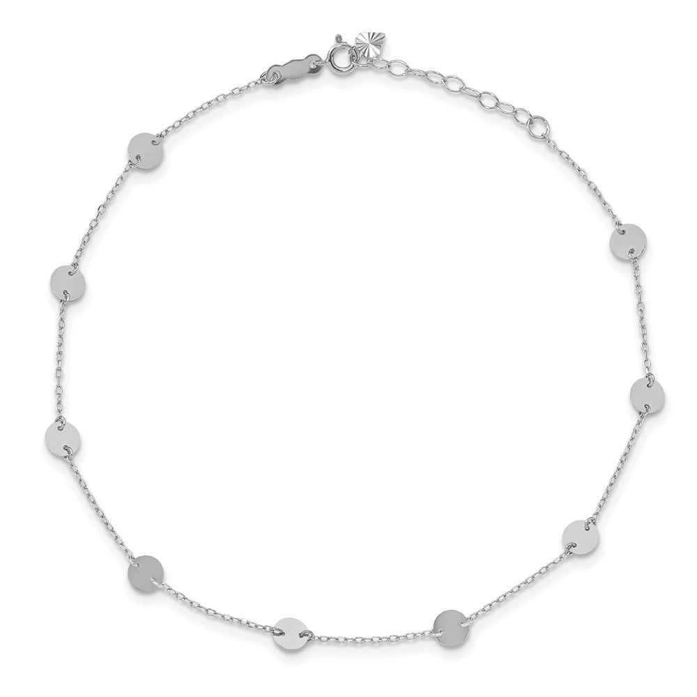 14K White Gold  Polished Disc 9in Plus 1in ext. Anklet-ANK195W-9