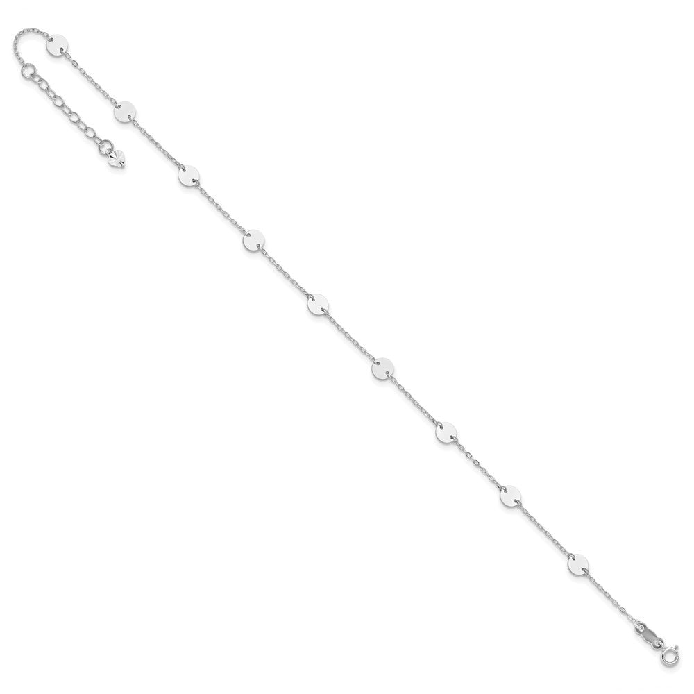 14K White Gold  Polished Disc 9in Plus 1in ext. Anklet-ANK195W-9